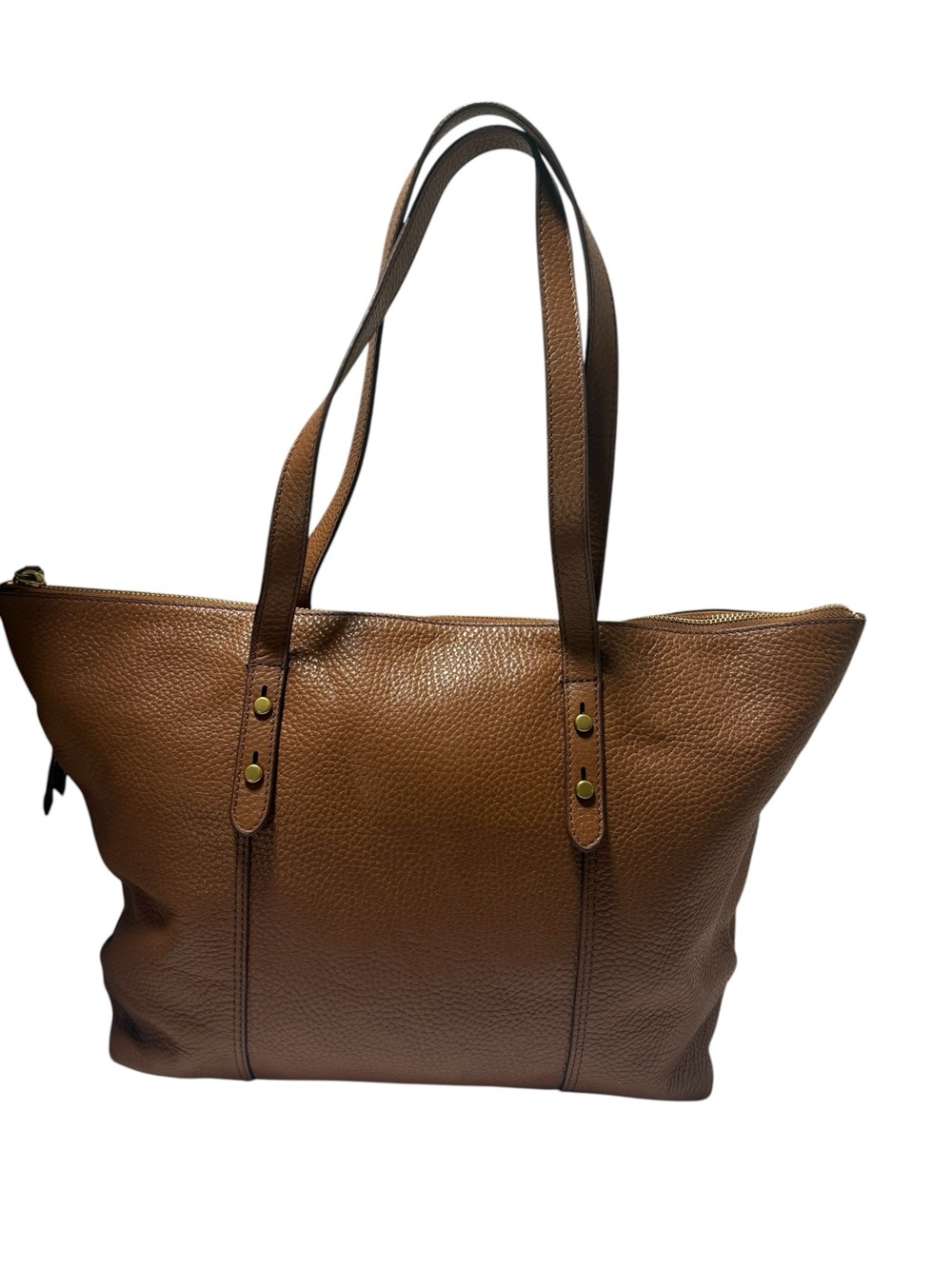 Fossil brown leather tote bag